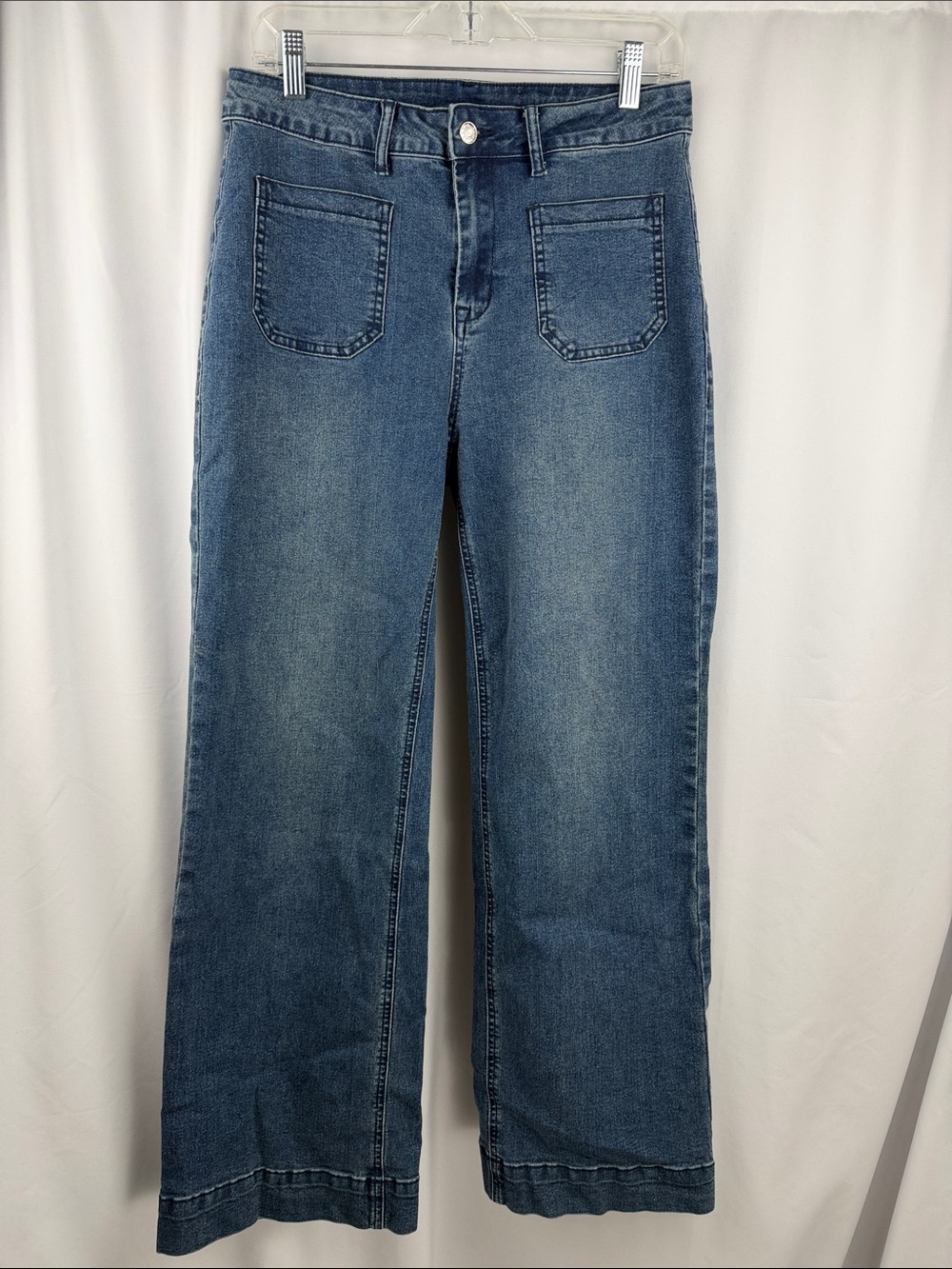 High-Rise Wide-Leg Jeans in Medium Blue Denim